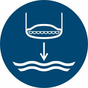 Rettungsboot fieren beim Aussetzvorgang (DIN EN ISO 7010)