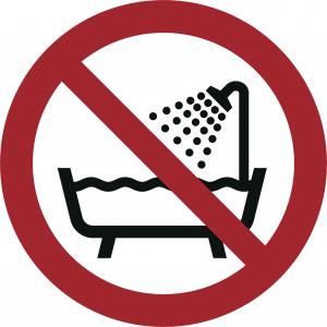 Verbot, dieses Gerät in der Badewanne, Dusche oder über mit Wasser gefülltem Waschbecken zu benutzen (DIN EN ISO 7010)