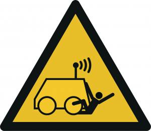 Warnung vor Überrollen durch ferngesteuerte Maschine (DIN EN ISO 7010)