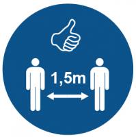 Sicherheitsabstand 1,5 m Coronavirus Gebotsaufkleber Ø 10 cm (wetterfest)